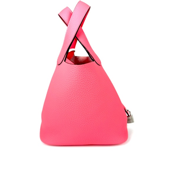 Authentic HERMES Picotin Lock 18 PM Pink Rose Azalee Taurillon Clemence Satchel - Picture 5 of 11